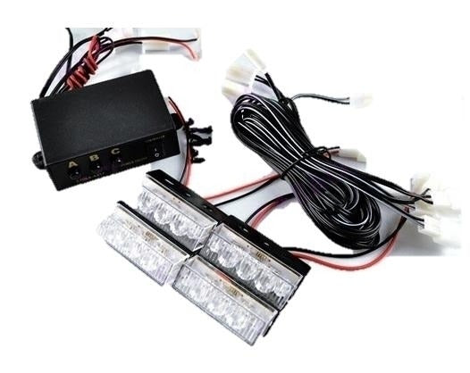 Blauw 4 x 3 LED Flash zwaailicht 12V - zwaailicht Blauw 4 x 3 LED Flash zwaailicht 12V - zwaailicht
